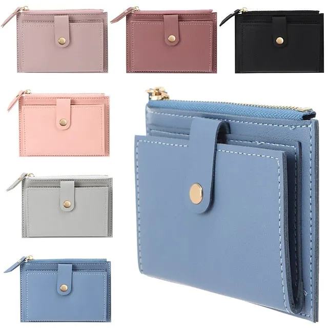 Men Women Fashion Solid Color Credit Card ID Card Multi-slot Card Holder Casual PU Leather Mini Coin Purse Wallet Case Pocket
