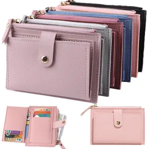 Men Women Fashion Solid Color Credit Card ID Card Multi-slot Card Holder Casual PU Leather Mini Coin Purse Wallet Case Pocket