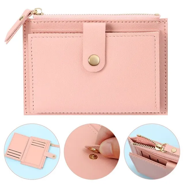 Men Women Fashion Solid Color Credit Card ID Card Multi-slot Card Holder Casual PU Leather Mini Coin Purse Wallet Case Pocket