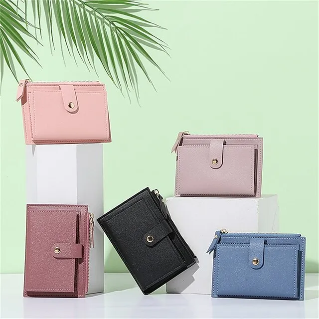 Men Women Fashion Solid Color Credit Card ID Card Multi-slot Card Holder Casual PU Leather Mini Coin Purse Wallet Case Pocket