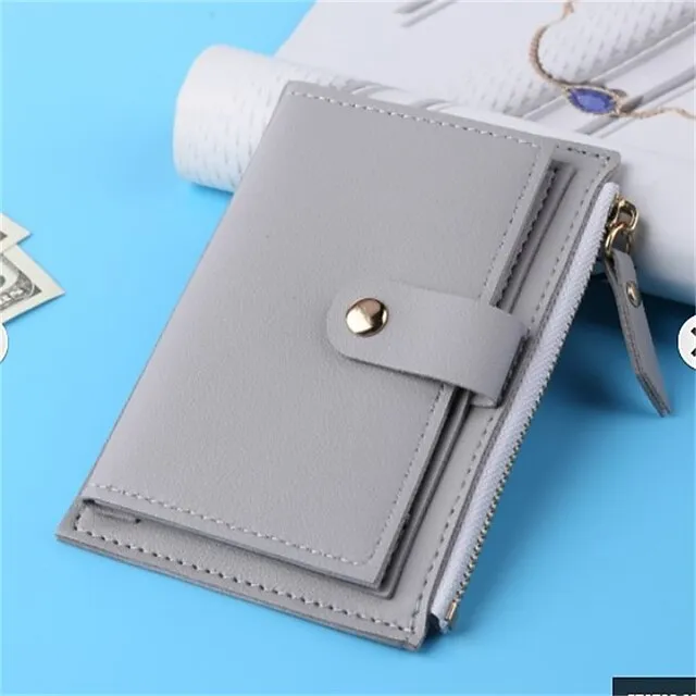 Men Women Fashion Solid Color Credit Card ID Card Multi-slot Card Holder Casual PU Leather Mini Coin Purse Wallet Case Pocket