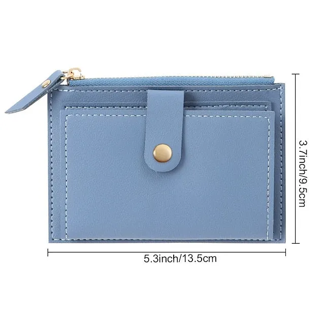 Men Women Fashion Solid Color Credit Card ID Card Multi-slot Card Holder Casual PU Leather Mini Coin Purse Wallet Case Pocket