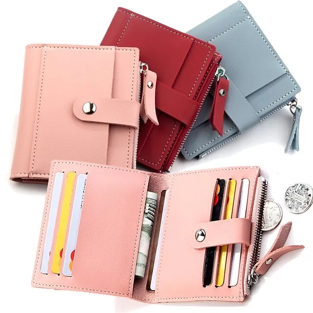 Men Women Fashion Solid Color Credit Card ID Card Multi-slot Card Holder Casual PU Leather Mini Coin Purse Wallet Case Pocket