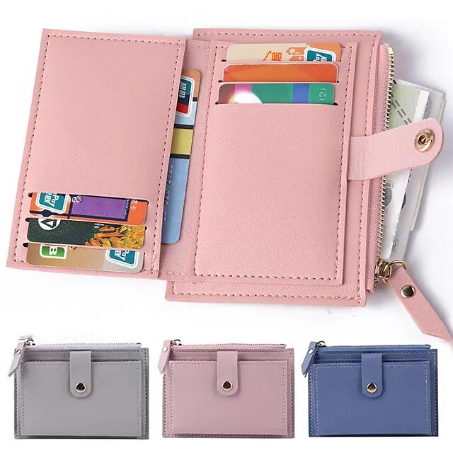 Men Women Fashion Solid Color Credit Card ID Card Multi-slot Card Holder Casual PU Leather Mini Coin Purse Wallet Case Pocket