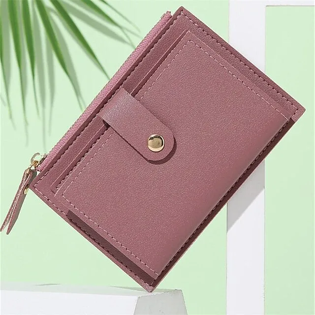 Men Women Fashion Solid Color Credit Card ID Card Multi-slot Card Holder Casual PU Leather Mini Coin Purse Wallet Case Pocket