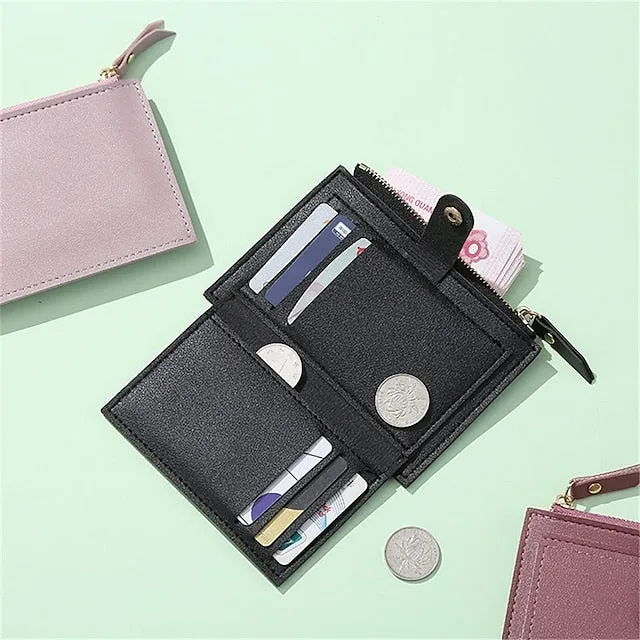 Men Women Fashion Solid Color Credit Card ID Card Multi-slot Card Holder Casual PU Leather Mini Coin Purse Wallet Case Pocket