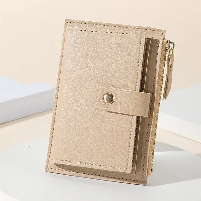 Men Women Fashion Solid Color Credit Card ID Card Multi-slot Card Holder Casual PU Leather Mini Coin Purse Wallet Case Pocket