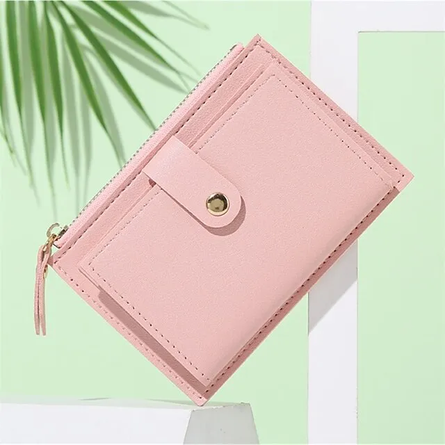 Men Women Fashion Solid Color Credit Card ID Card Multi-slot Card Holder Casual PU Leather Mini Coin Purse Wallet Case Pocket