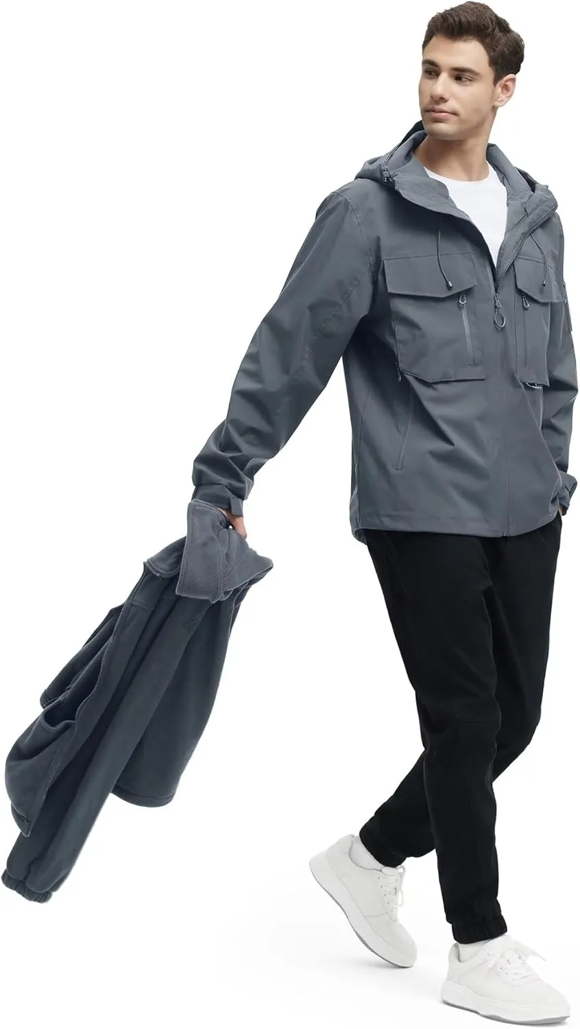 Men's 3 in 1 Waterproof Winter Ski Jackets Warm Windbreaker Snow Rain Coat Thermal Fleece Liner Hood