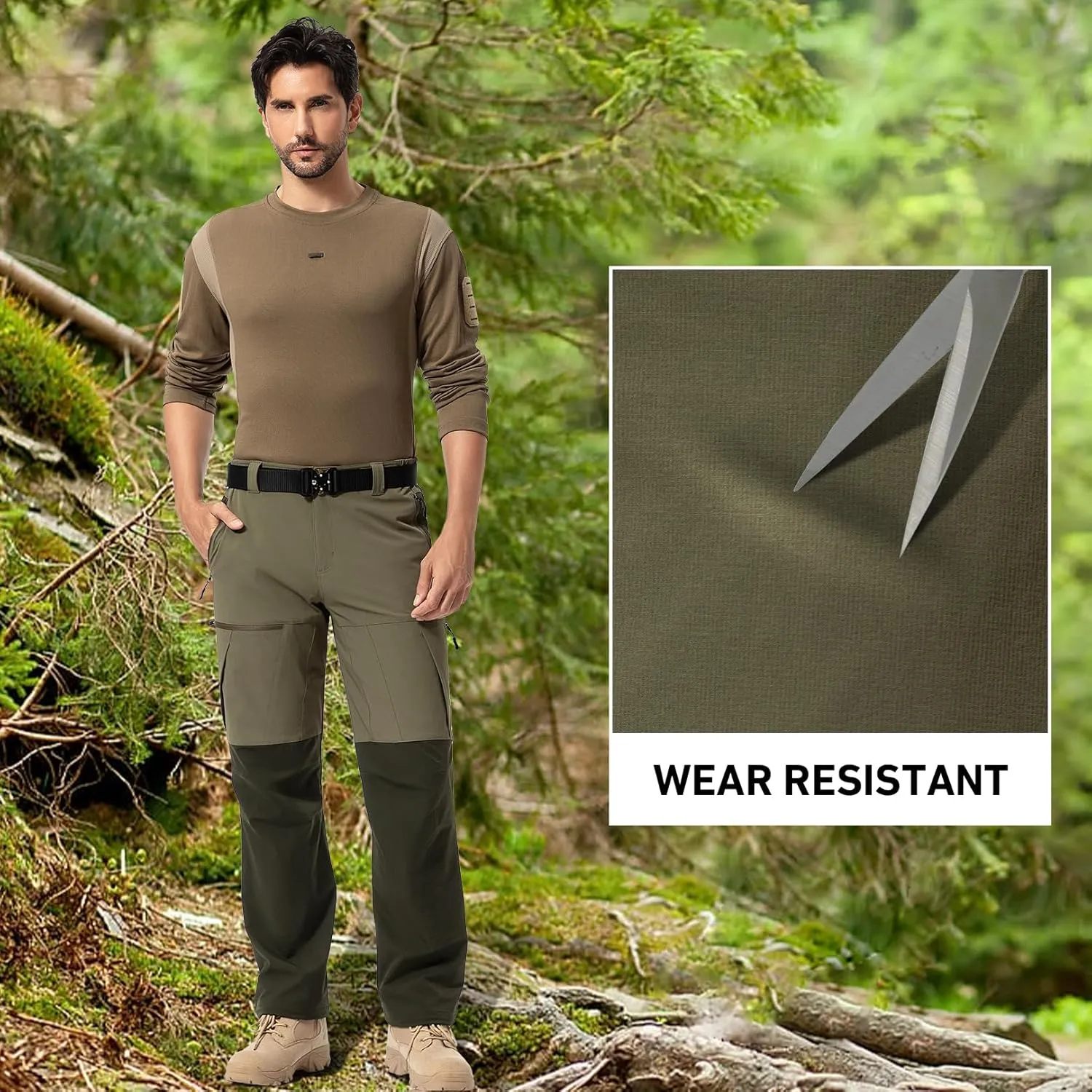 Mens Cargo Safari Hiking Pants Lightweight Waterproof Quick Dry Tactical Nylon Stretch Pants
