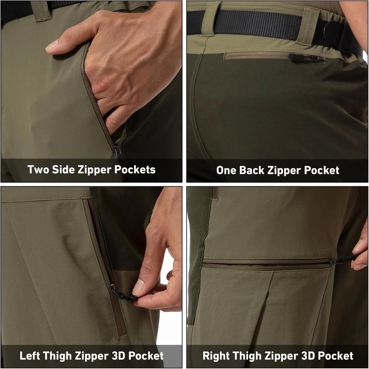 Mens Cargo Safari Hiking Pants Lightweight Waterproof Quick Dry Tactical Nylon Stretch Pants