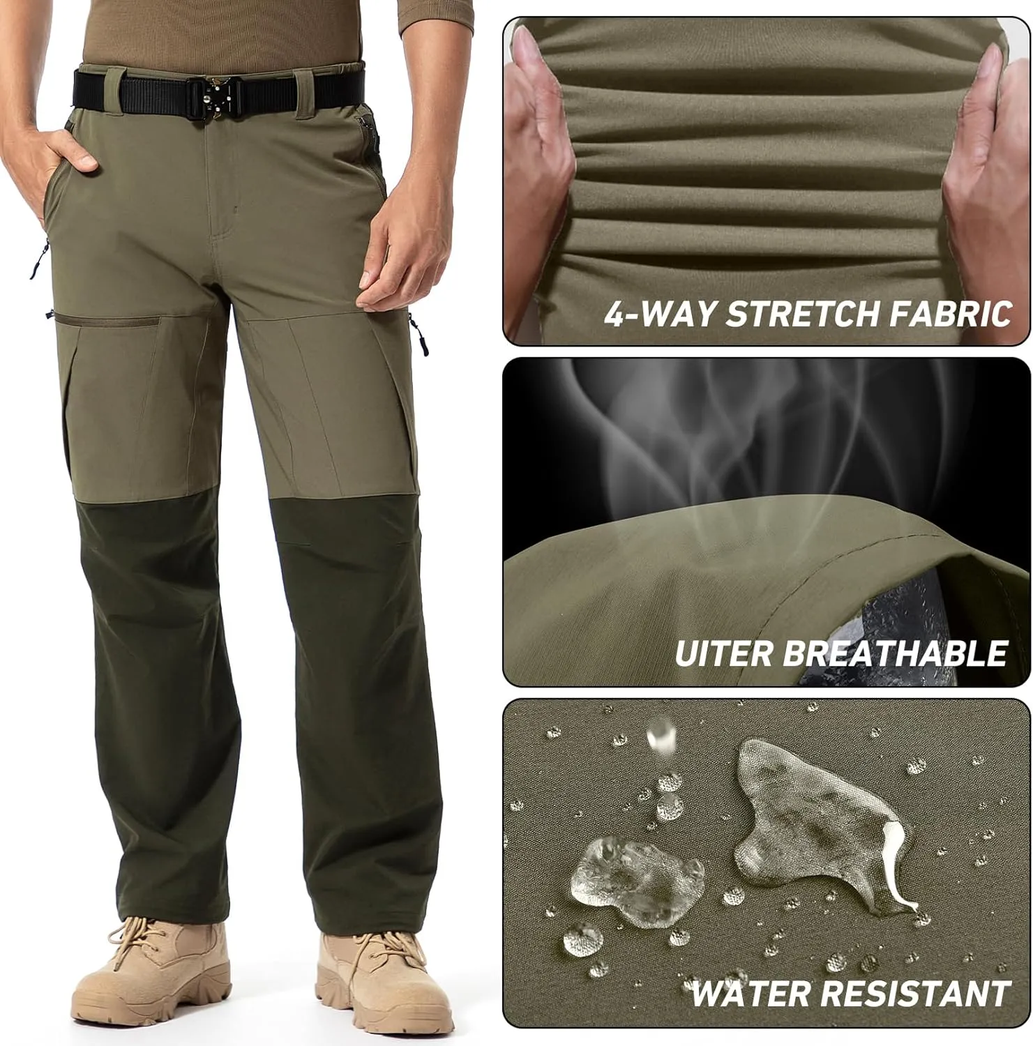 Mens Cargo Safari Hiking Pants Lightweight Waterproof Quick Dry Tactical Nylon Stretch Pants