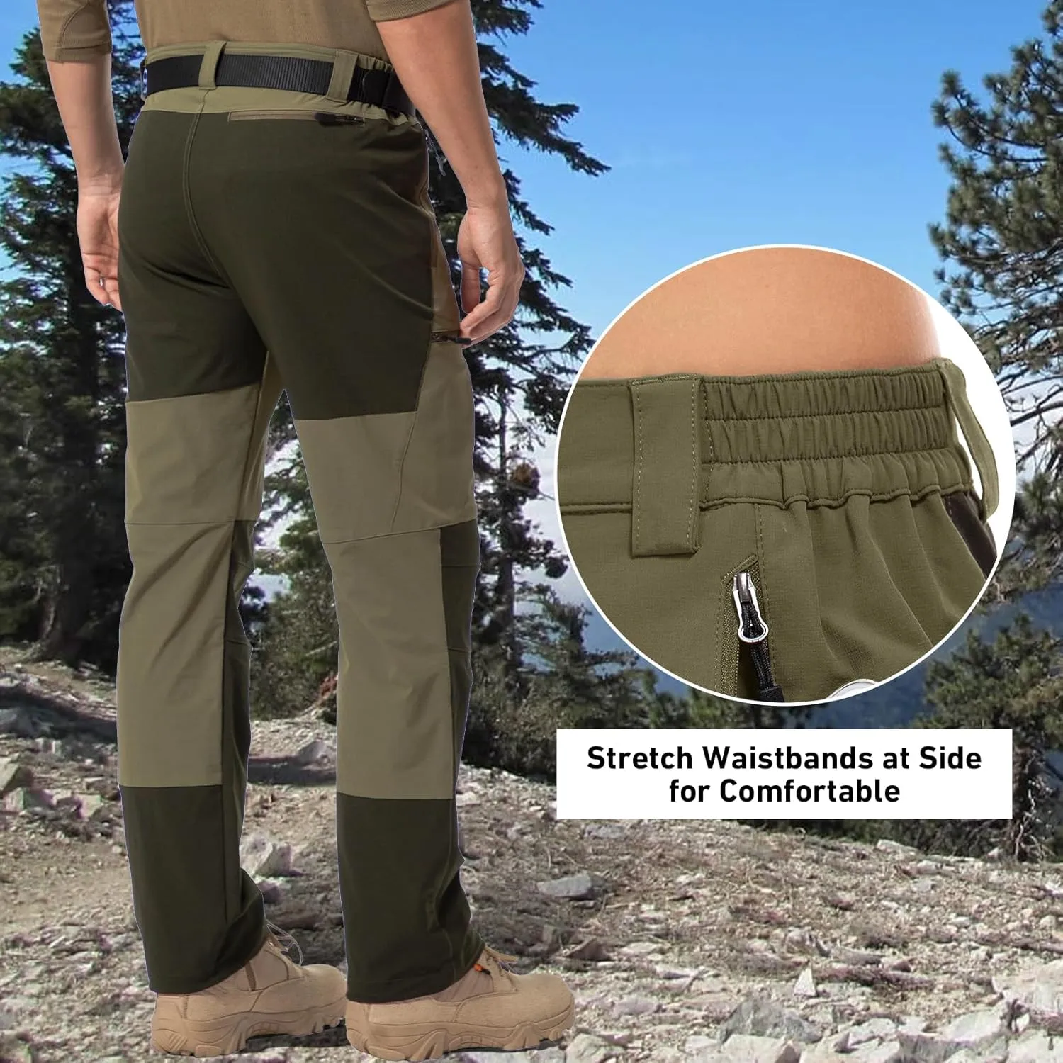 Mens Cargo Safari Hiking Pants Lightweight Waterproof Quick Dry Tactical Nylon Stretch Pants