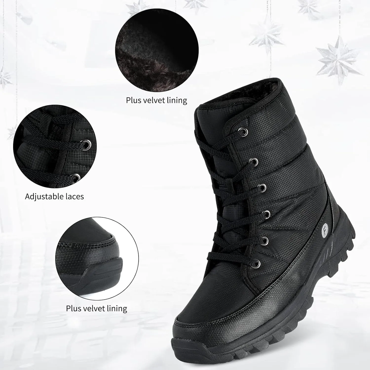 Men's Lace-up Warm and Waterproof Winter Snow Boots and Non-Slip Trekking Warm Waterproof Boots