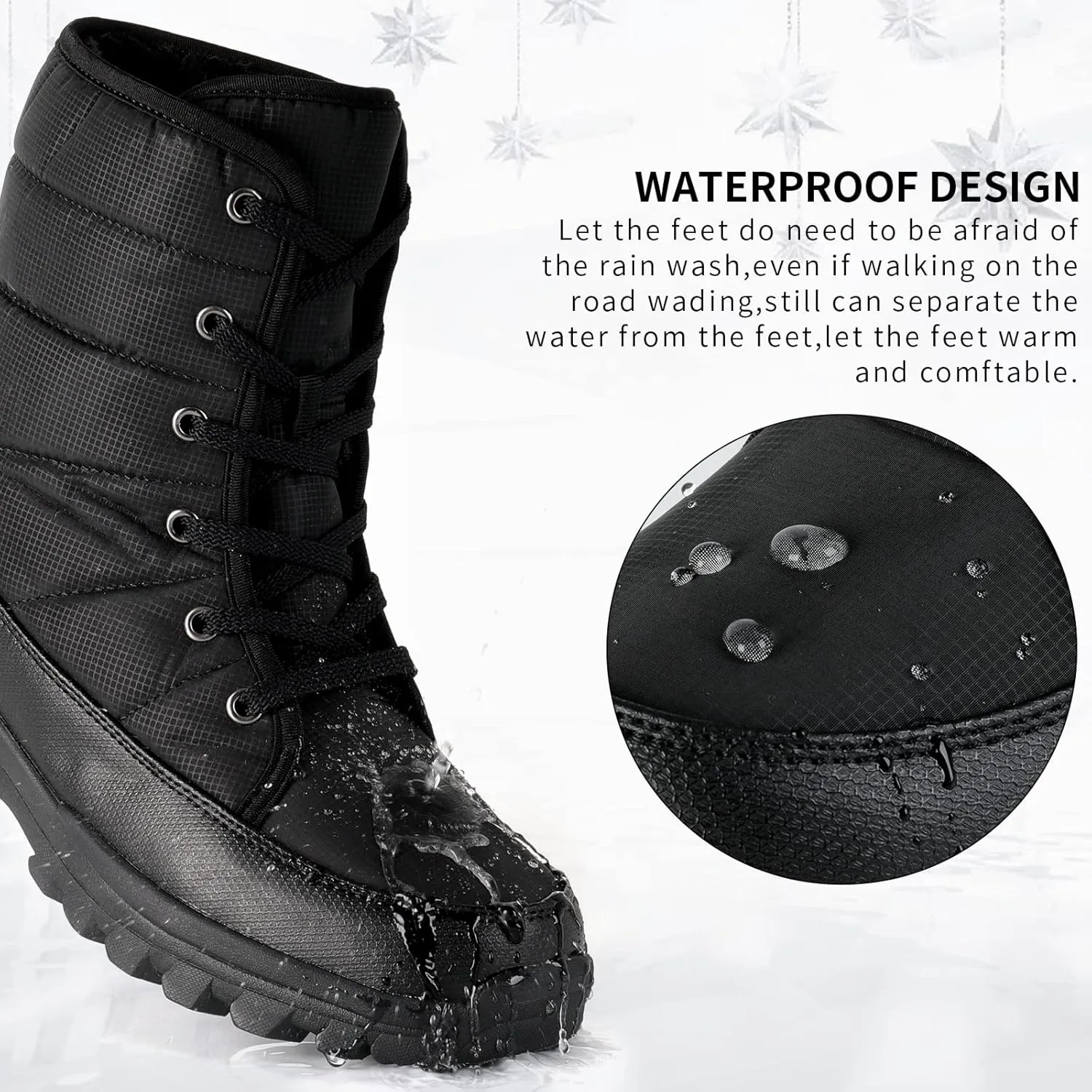 Men's Lace-up Warm and Waterproof Winter Snow Boots and Non-Slip Trekking Warm Waterproof Boots