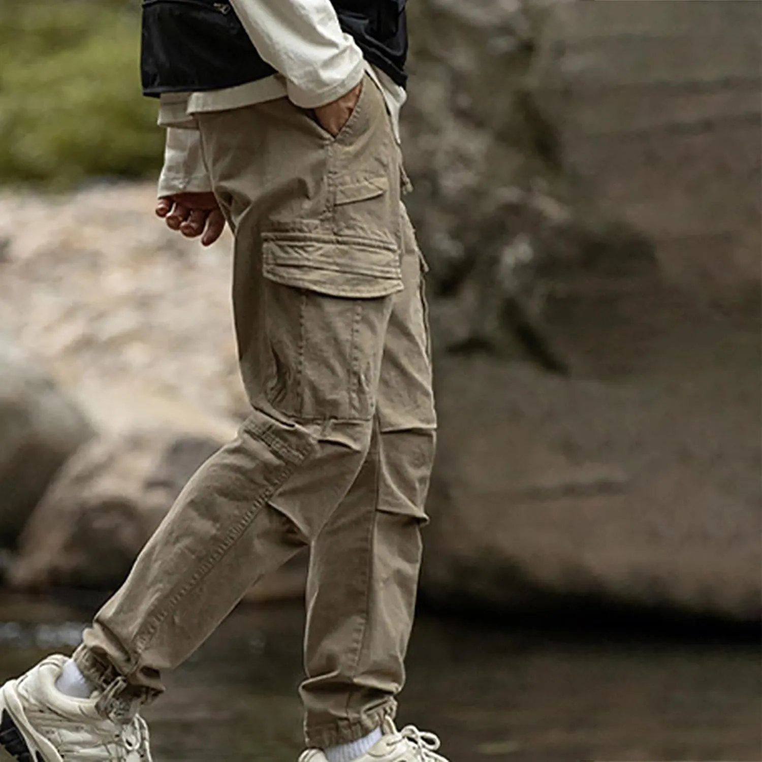 Mens Lounge Cargo Pants Plus Size Joggers Pants Stretch Fish Pants Multi-Pocket Straight Leg Pants Fall Basic Pants