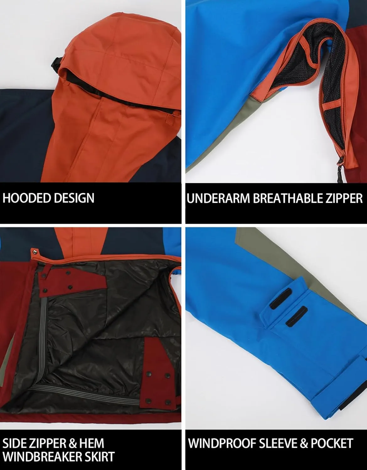 Mens Snowboard Jacket Ski Pullover Coat Warm Waterproof Windproof Men Snowboarding Jacket Winter Sports
