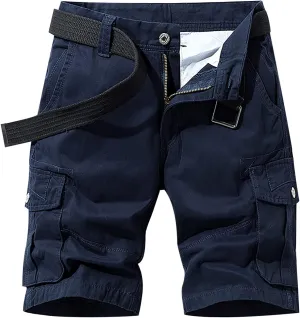 Mens Summer Shorts Waistband Buckle Zipper Multi Pockets Cargo Shorts Casual Cotton Solid Tooling Shorts Outdoor