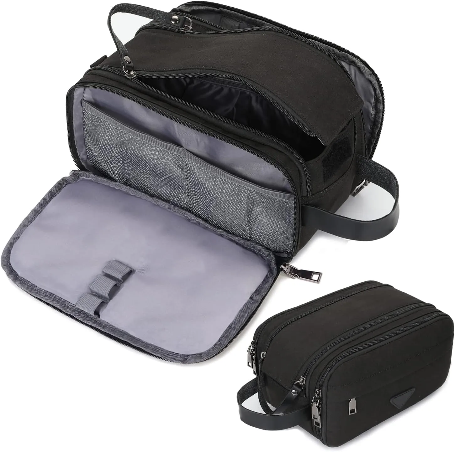 Mens Toiletry Bag Travel Leather Toiletry Organizer Dopp Kit for Men Water-resistant Shaving Bag for Bathroom (Black)