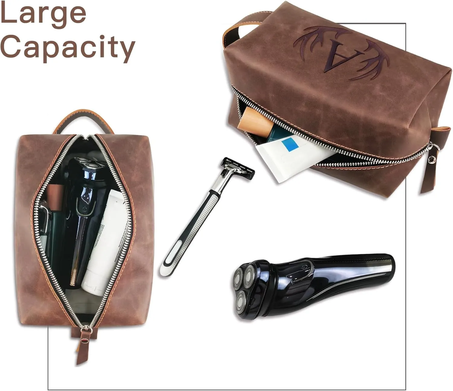 Mens Travel Toiletry Bag PU Leather Shaving Bag for Toiletries Accessories Unique Gifts for Company Anniversary Male Employee Appreciation Presents Colleague Friends Birthday Party Favor (E)