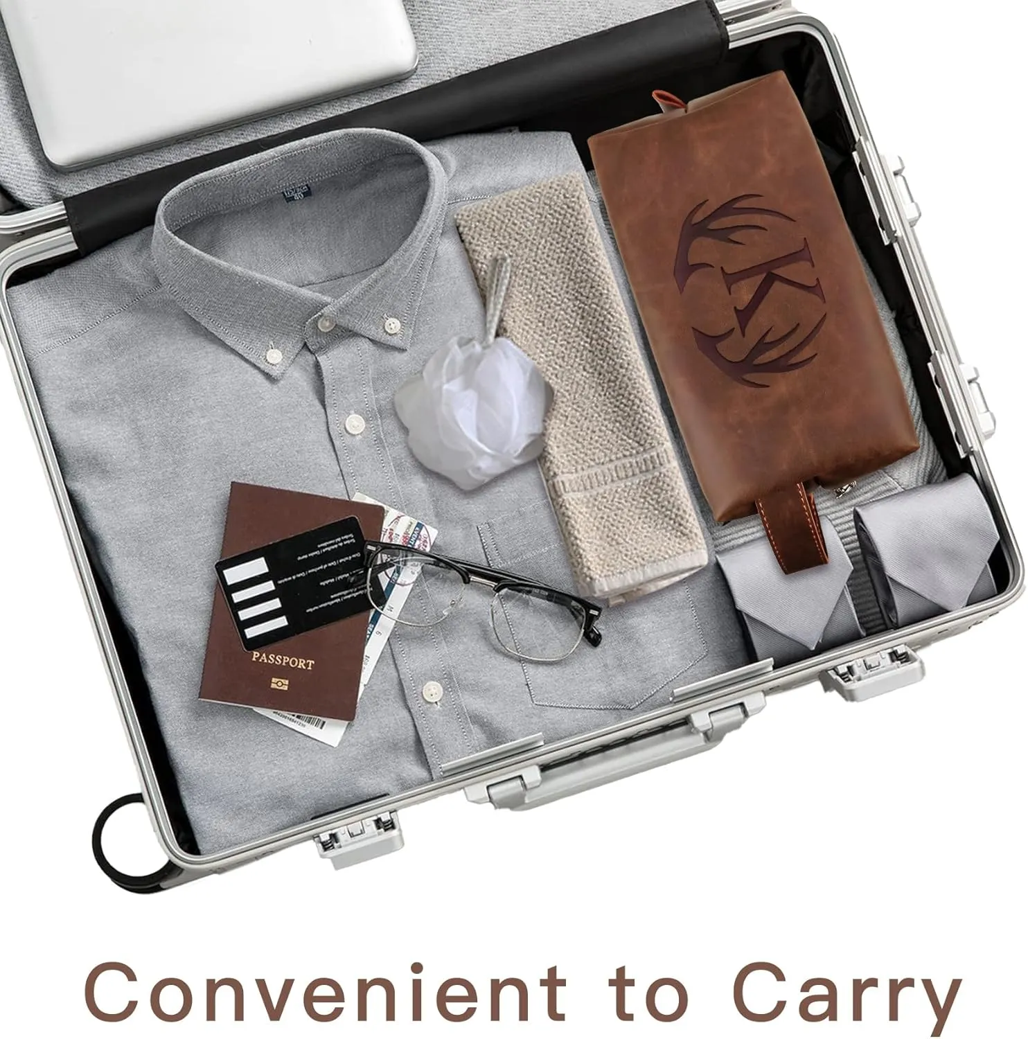 Mens Travel Toiletry Bag PU Leather Shaving Bag for Toiletries Accessories Unique Gifts for Company Anniversary Male Employee Appreciation Presents Colleague Friends Birthday Party Favor (E)