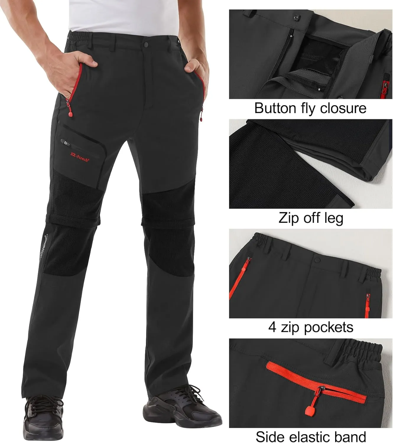Men's Water Resistant Tactical Pants Lightweight Outdoor EDC Strech Pants for Hiking with Belt