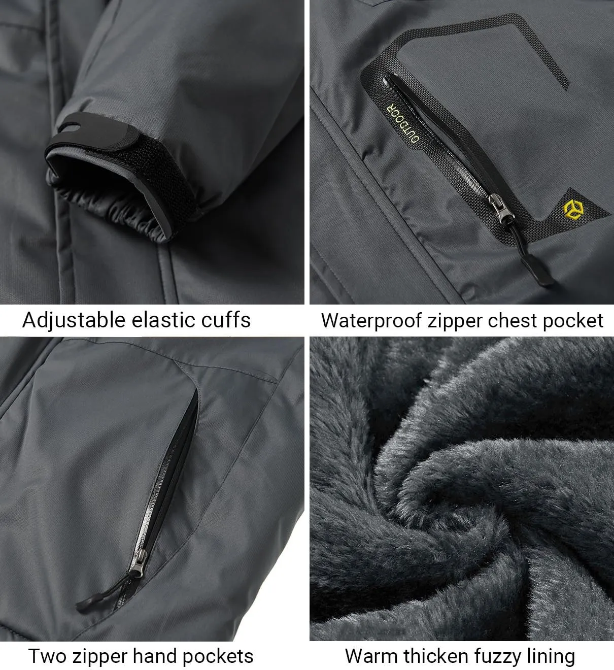 Men's Winter Ski Jacket Warm Fleece Waterproof Outdoor Mountain Hiking Windbreaker Hooded Snow Rain Coat