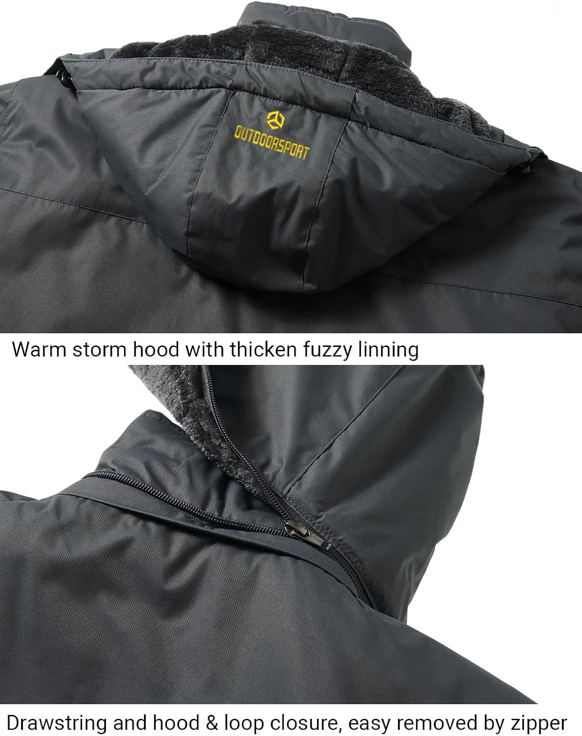 Men's Winter Ski Jacket Warm Fleece Waterproof Outdoor Mountain Hiking Windbreaker Hooded Snow Rain Coat