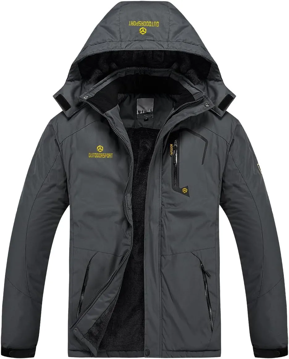 Men's Winter Ski Jacket Warm Fleece Waterproof Outdoor Mountain Hiking Windbreaker Hooded Snow Rain Coat