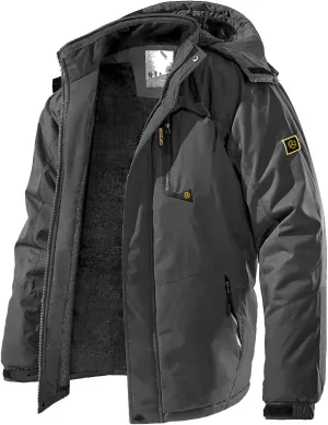 Men's Winter Ski Jacket Warm Fleece Waterproof Outdoor Mountain Hiking Windbreaker Hooded Snow Rain Coat