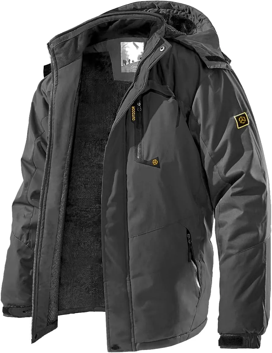 Men's Winter Ski Jacket Warm Fleece Waterproof Outdoor Mountain Hiking Windbreaker Hooded Snow Rain Coat
