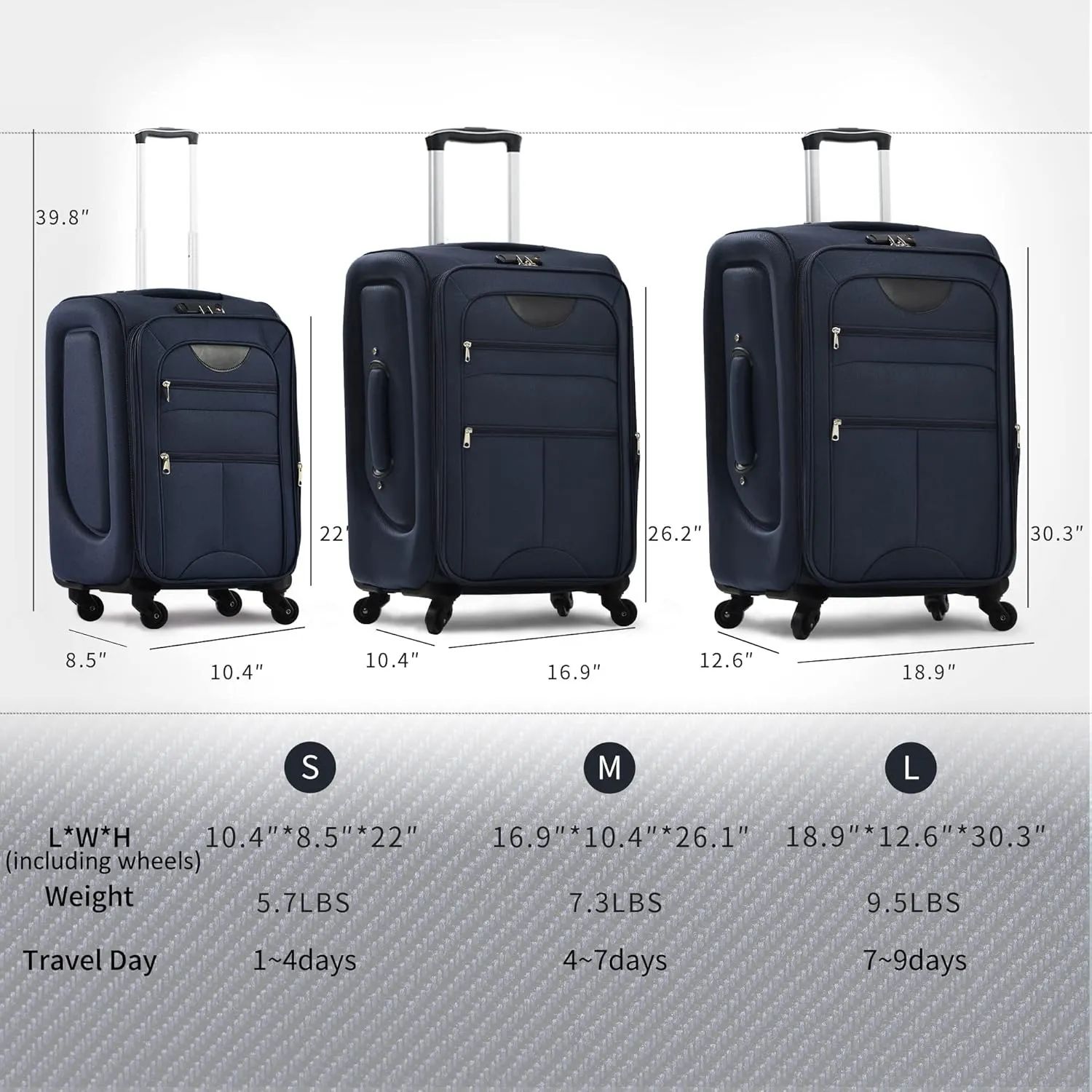 Merax Suitcase Set Softside 3-Piece Expandable Luggage with TSA Lock Spinner Wheels Lightweight Upright Luggage with Travel Bag(22/26/30 IN, Deep Blue)