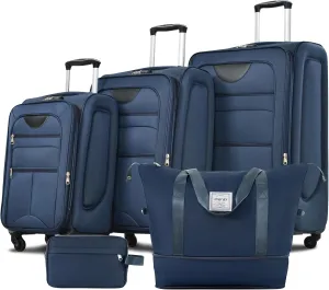 Merax Suitcase Set Softside 3-Piece Expandable Luggage with TSA Lock Spinner Wheels Lightweight Upright Luggage with Travel Bag(22/26/30 IN, Deep Blue)