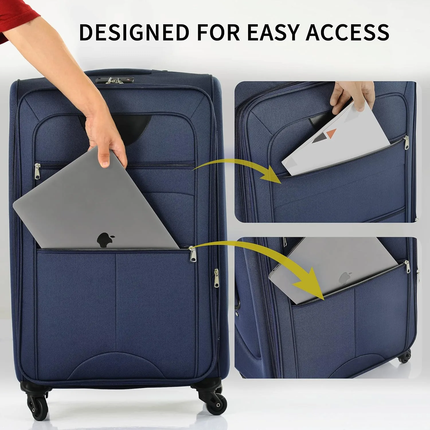 Merax Suitcase Set Softside 3-Piece Expandable Luggage with TSA Lock Spinner Wheels Lightweight Upright Luggage with Travel Bag(22/26/30 IN, Deep Blue)