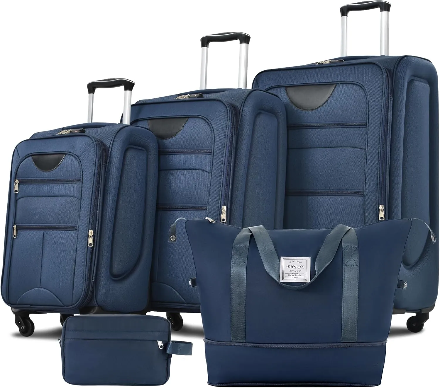 Merax Suitcase Set Softside 3-Piece Expandable Luggage with TSA Lock Spinner Wheels Lightweight Upright Luggage with Travel Bag(22/26/30 IN, Deep Blue)