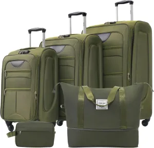 Merax Suitcase Set Softside 3-Piece Expandable Luggage with TSA Lock Spinner Wheels Lightweight Upright Luggage with Travel Bag(22/26/30 IN,Army Green)
