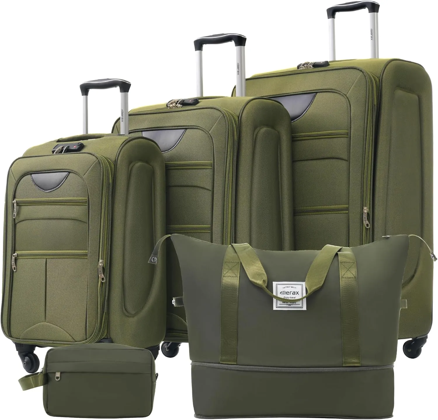 Merax Suitcase Set Softside 3-Piece Expandable Luggage with TSA Lock Spinner Wheels Lightweight Upright Luggage with Travel Bag(22/26/30 IN,Army Green)