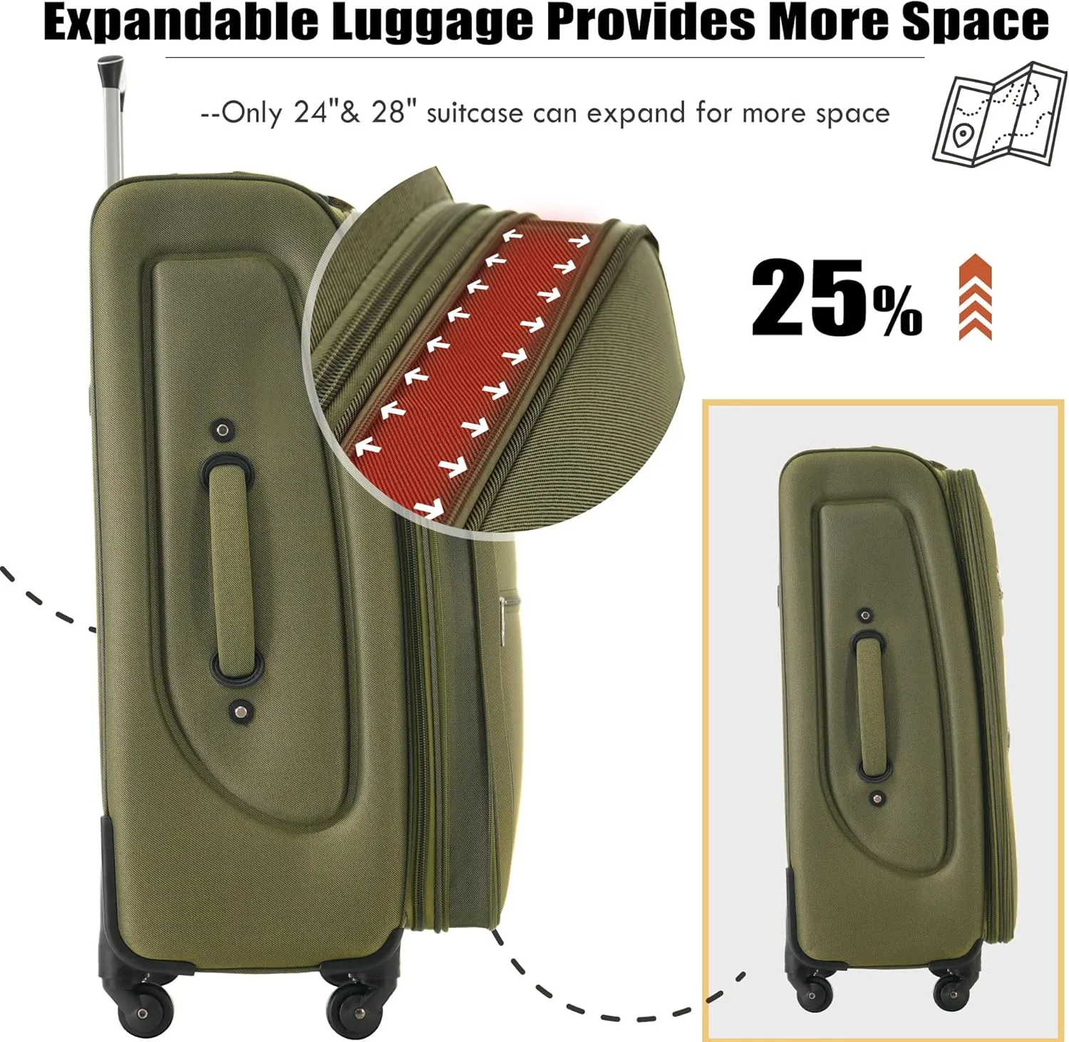Merax Suitcase Set Softside 3-Piece Expandable Luggage with TSA Lock Spinner Wheels Lightweight Upright Luggage with Travel Bag(22/26/30 IN,Army Green)
