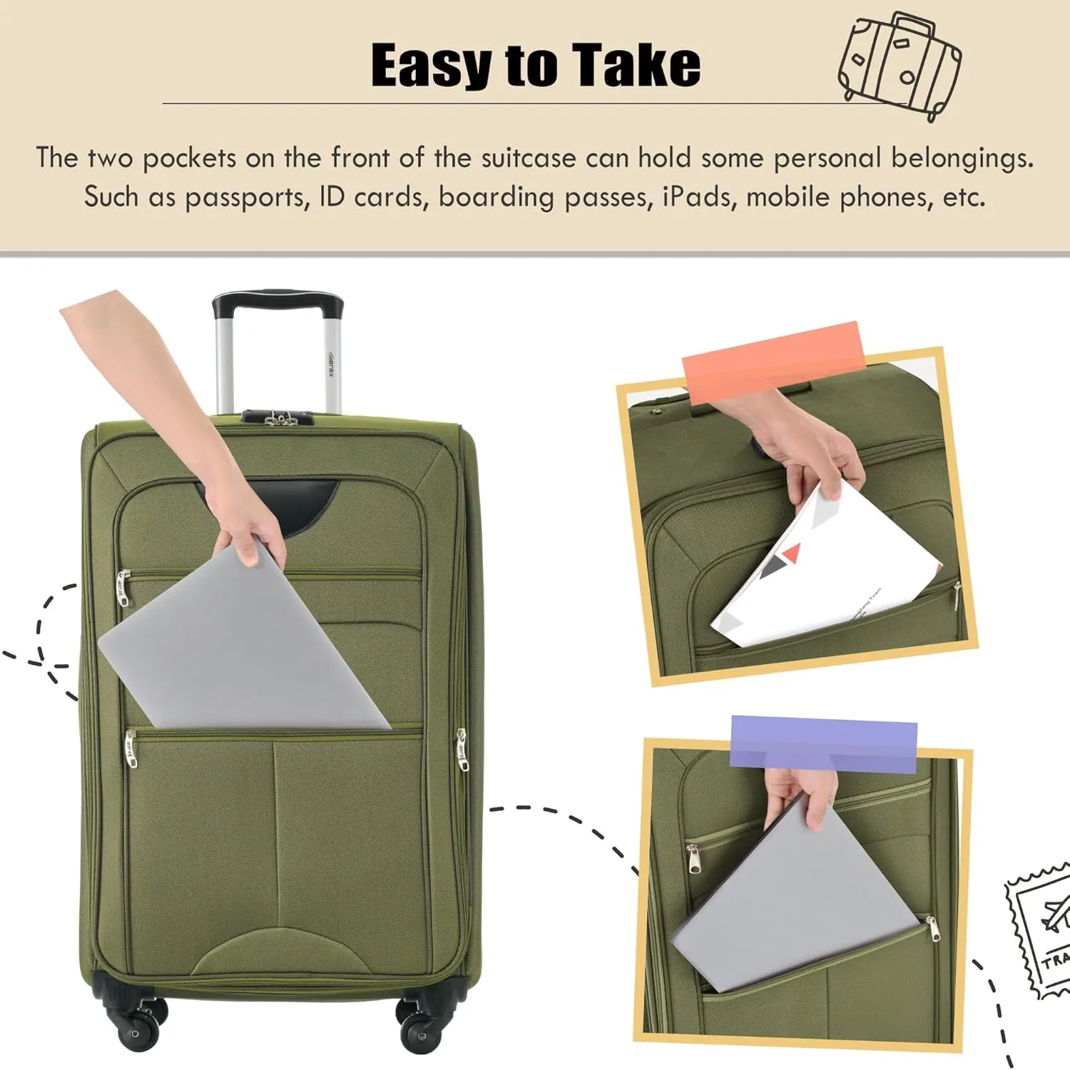 Merax Suitcase Set Softside 3-Piece Expandable Luggage with TSA Lock Spinner Wheels Lightweight Upright Luggage with Travel Bag(22/26/30 IN,Army Green)