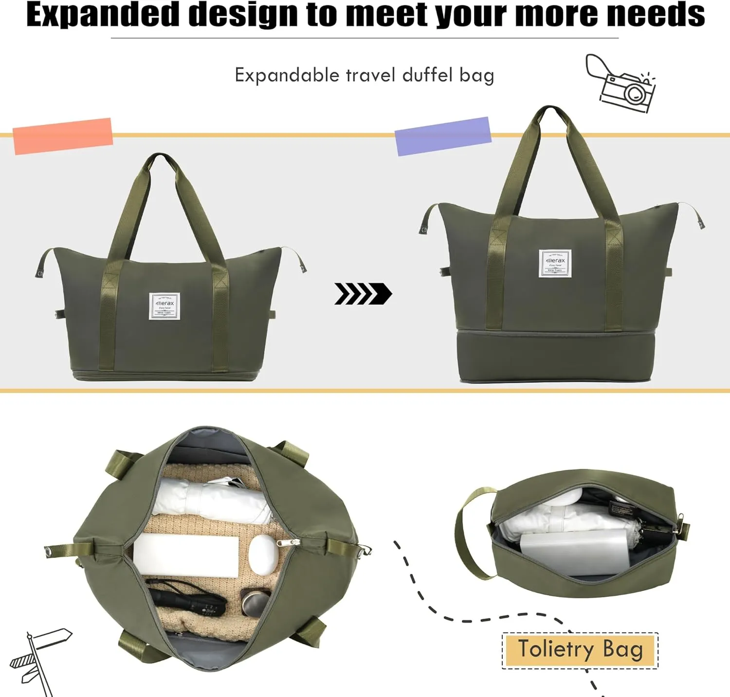 Merax Suitcase Set Softside 3-Piece Expandable Luggage with TSA Lock Spinner Wheels Lightweight Upright Luggage with Travel Bag(22/26/30 IN,Army Green)