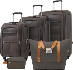 Merax Suitcase Set Softside 3-Piece Expandable Luggage with TSA Lock Spinner Wheels Lightweight Upright Luggage with Travel Bag(22/26/30 IN,Brown)