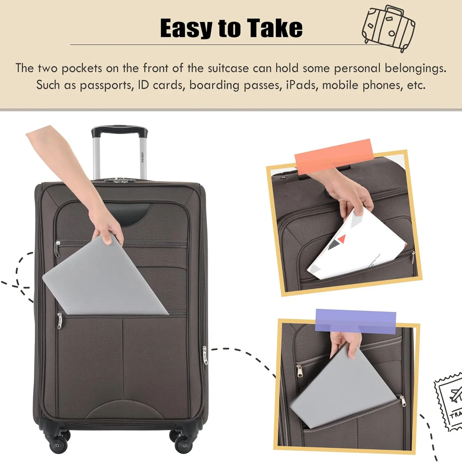 Merax Suitcase Set Softside 3-Piece Expandable Luggage with TSA Lock Spinner Wheels Lightweight Upright Luggage with Travel Bag(22/26/30 IN,Brown)