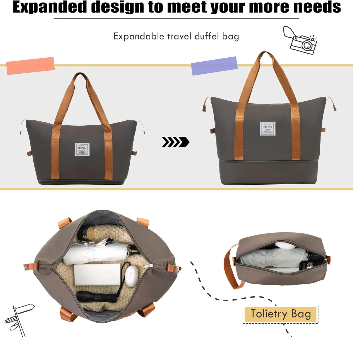 Merax Suitcase Set Softside 3-Piece Expandable Luggage with TSA Lock Spinner Wheels Lightweight Upright Luggage with Travel Bag(22/26/30 IN,Brown)