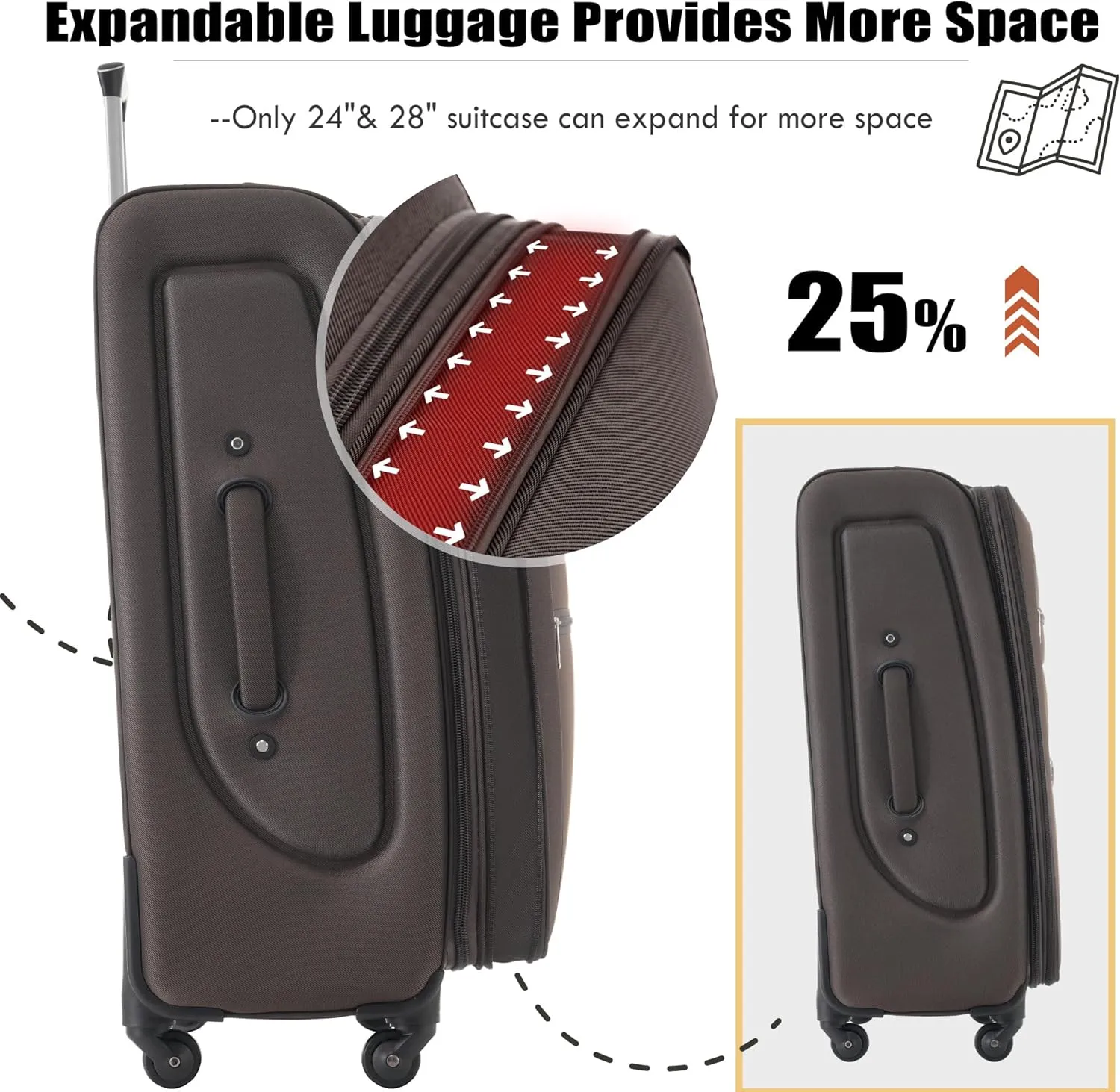 Merax Suitcase Set Softside 3-Piece Expandable Luggage with TSA Lock Spinner Wheels Lightweight Upright Luggage with Travel Bag(22/26/30 IN,Brown)