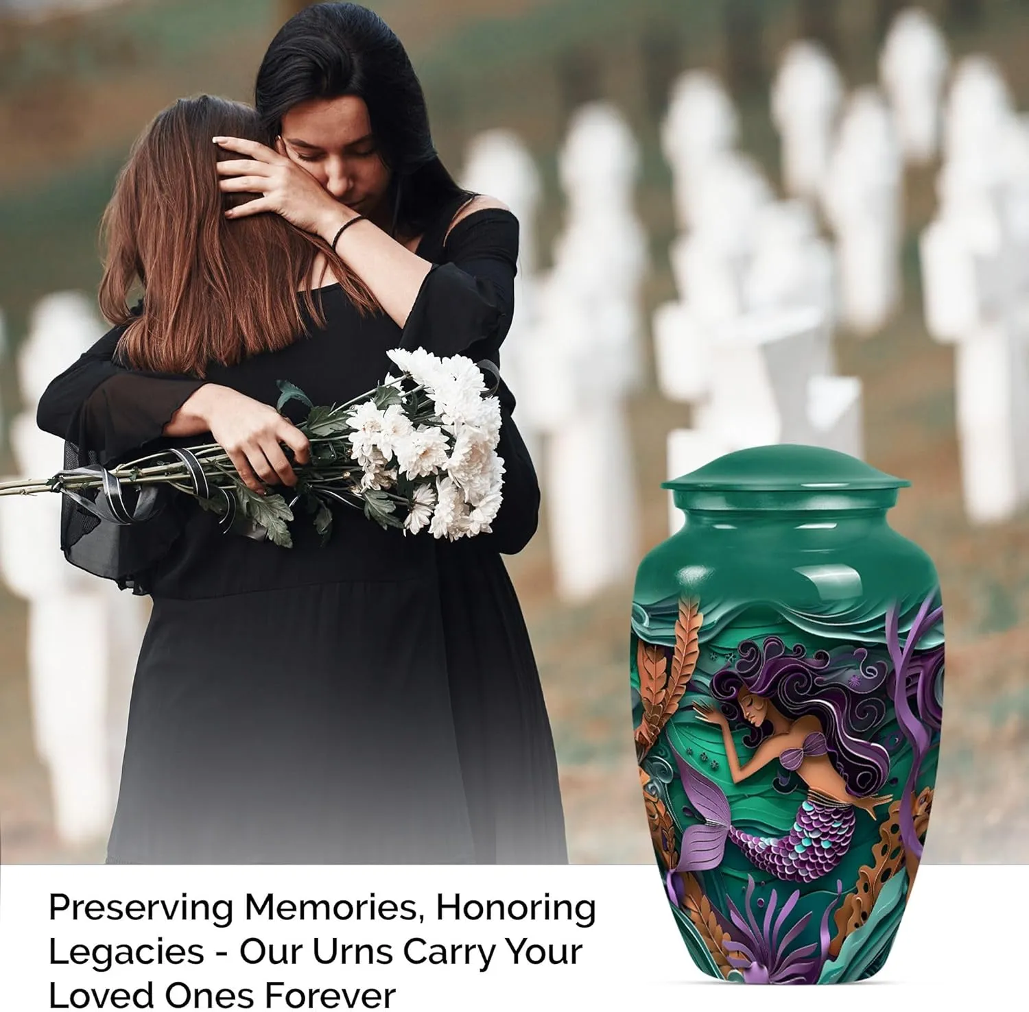 Mermaid Garden - Ashes Urn Adult - Urns For Ashes Adult Male - Combo Of 1 Large Urn With Velvet Bag And 4 Small - Human Remains Urn - Funeral Urn Ashes - Memorial Urns - Ash Urns For Humans