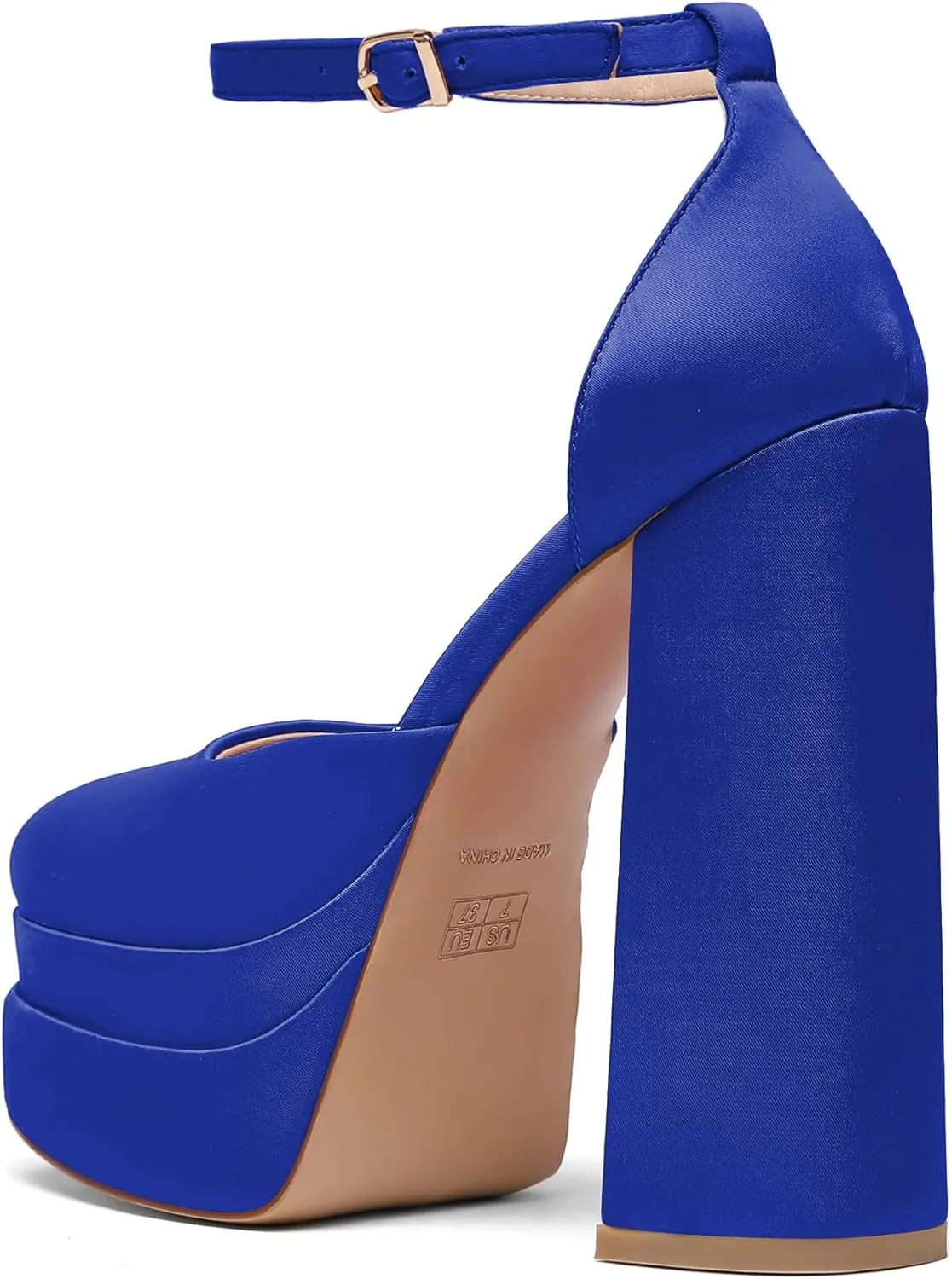 Mettesally Women's Stacked Platform High Heels Square Toe Chunky Thick Heel Sandals Ankle Strap Block Heeled Pumps Fashion Party Platform Shoes