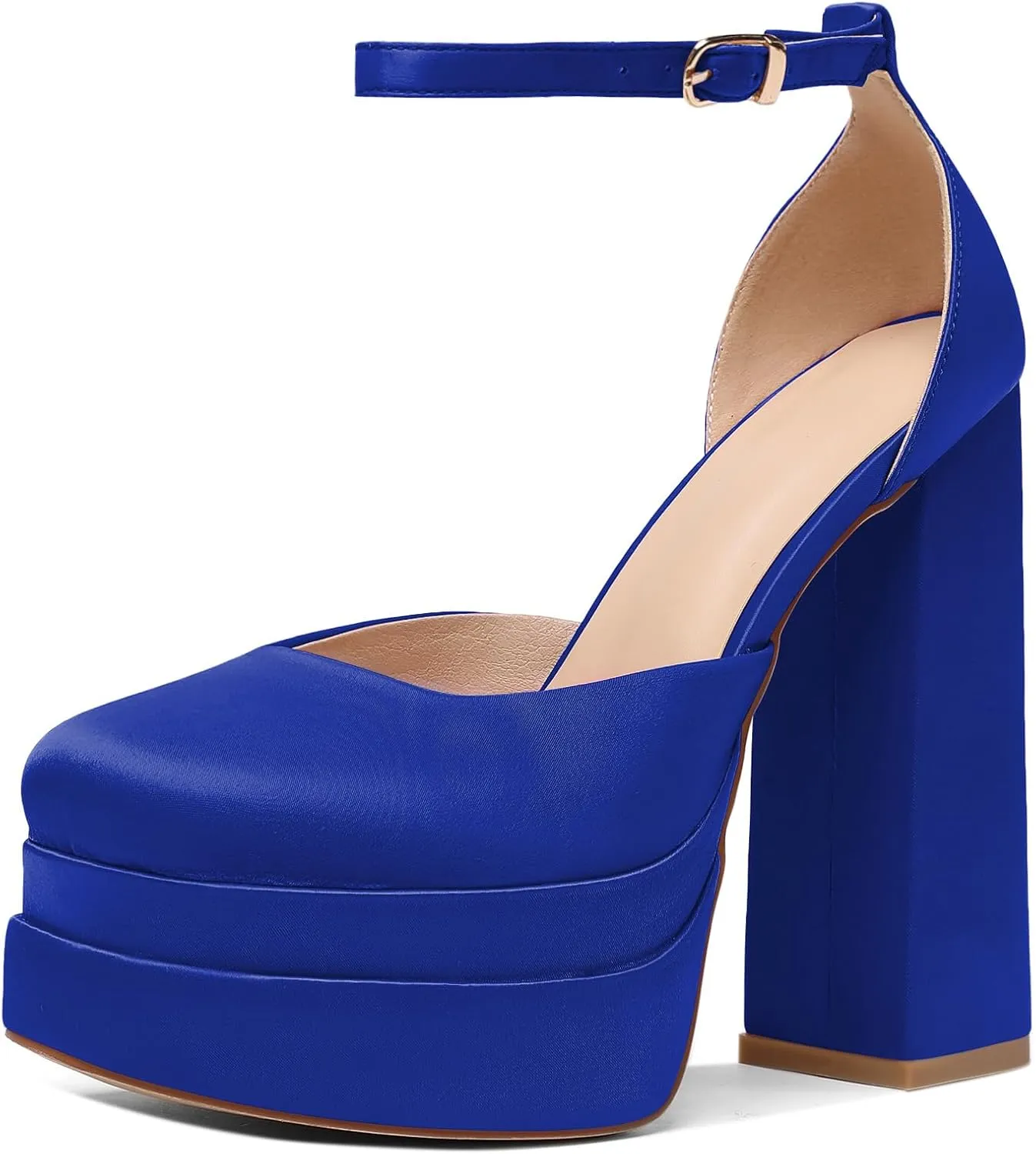 Mettesally Women's Stacked Platform High Heels Square Toe Chunky Thick Heel Sandals Ankle Strap Block Heeled Pumps Fashion Party Platform Shoes