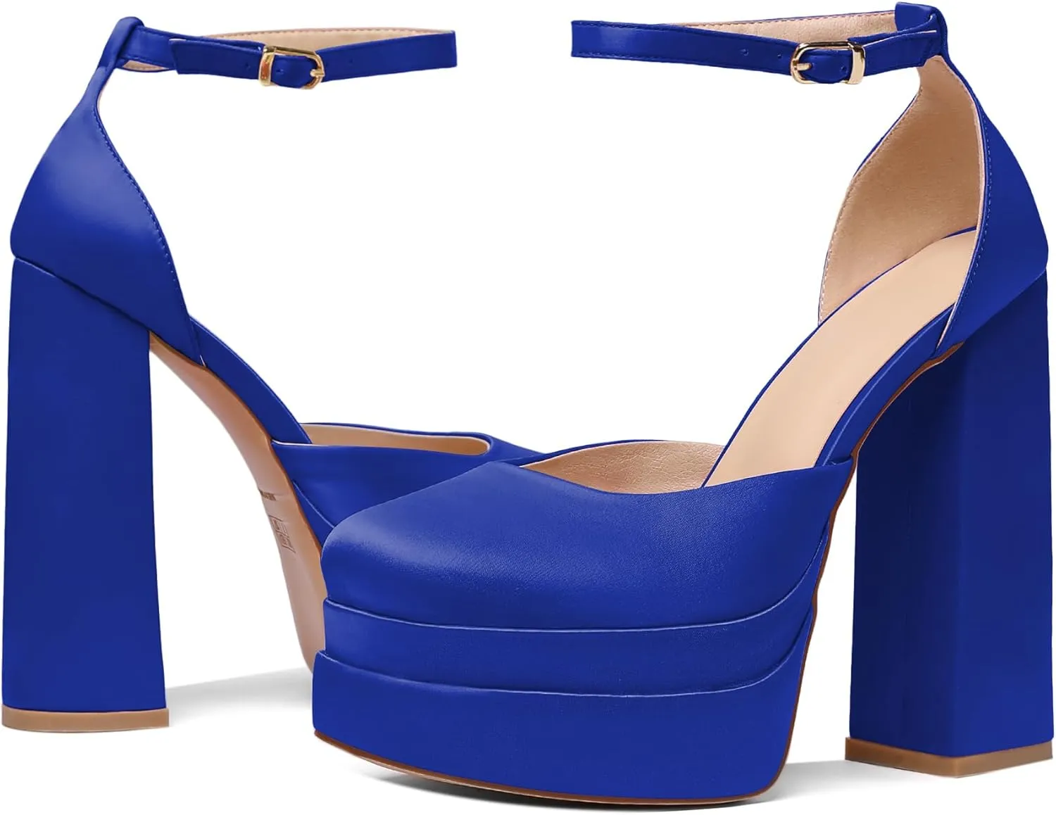 Mettesally Women's Stacked Platform High Heels Square Toe Chunky Thick Heel Sandals Ankle Strap Block Heeled Pumps Fashion Party Platform Shoes