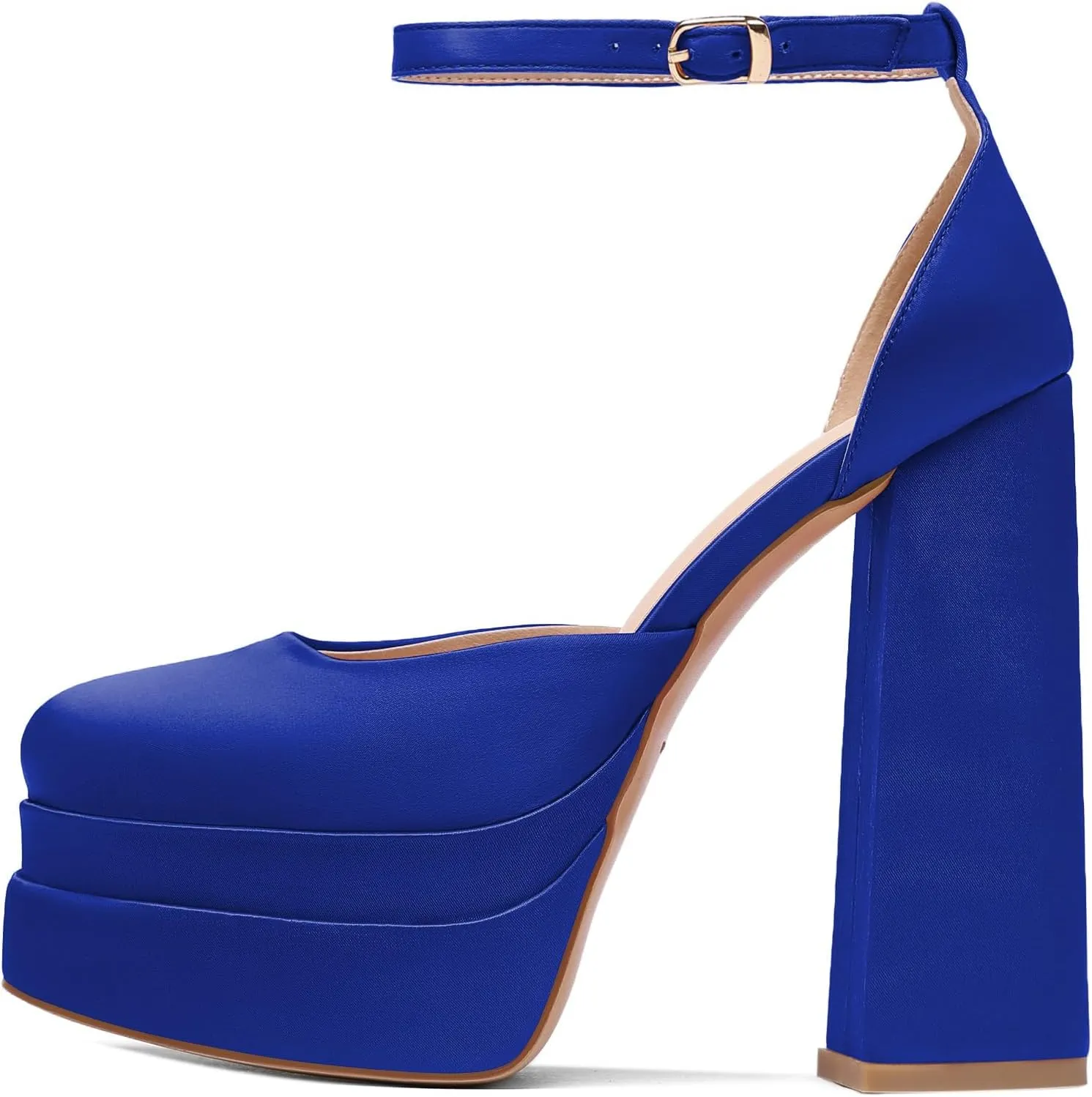 Mettesally Women's Stacked Platform High Heels Square Toe Chunky Thick Heel Sandals Ankle Strap Block Heeled Pumps Fashion Party Platform Shoes