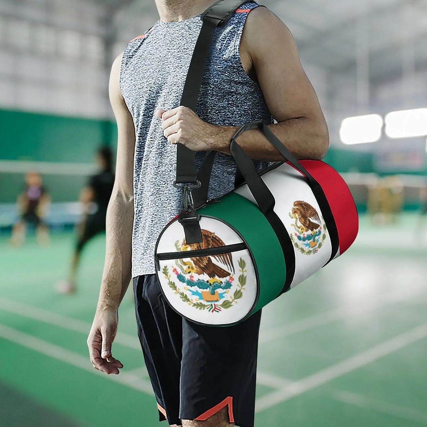 Mexican Flag Waterproof Sports Gym Bag with Dry Wet Separation for Travel Overnight